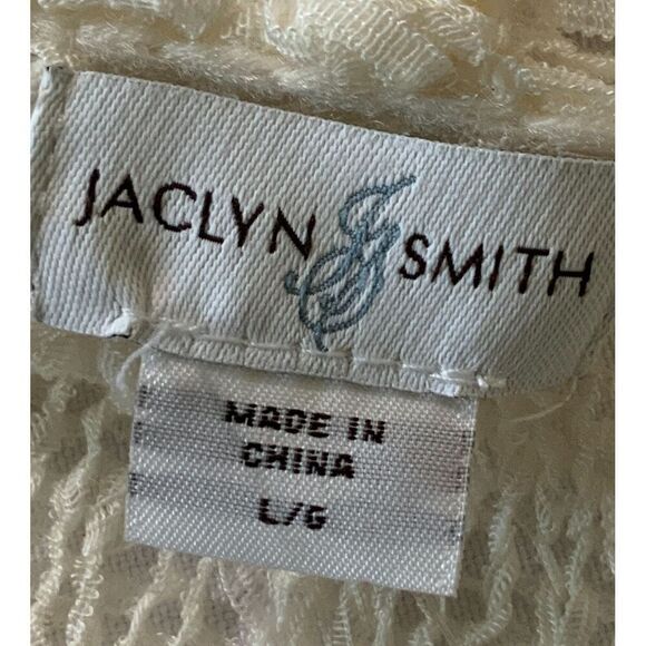 Jaclyn Smith White Long Sleeve Knit Open Front Cottage Cardigan Sweater Large - Picture 11 of 12